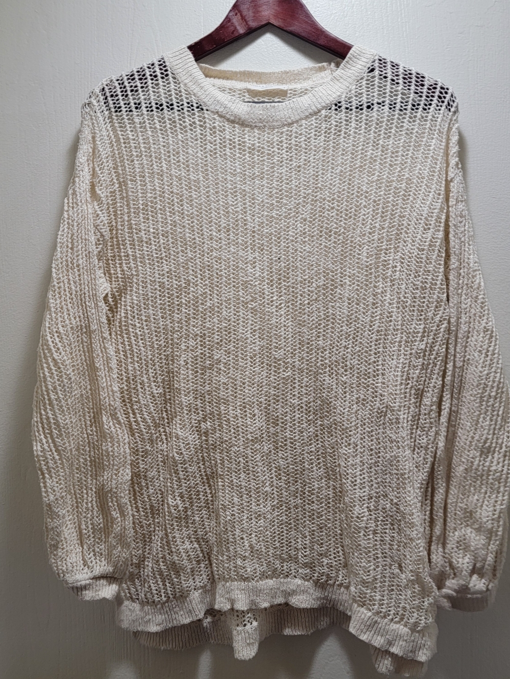 Spell Cream Linen And Cotton Open-Knit Crew Sweater